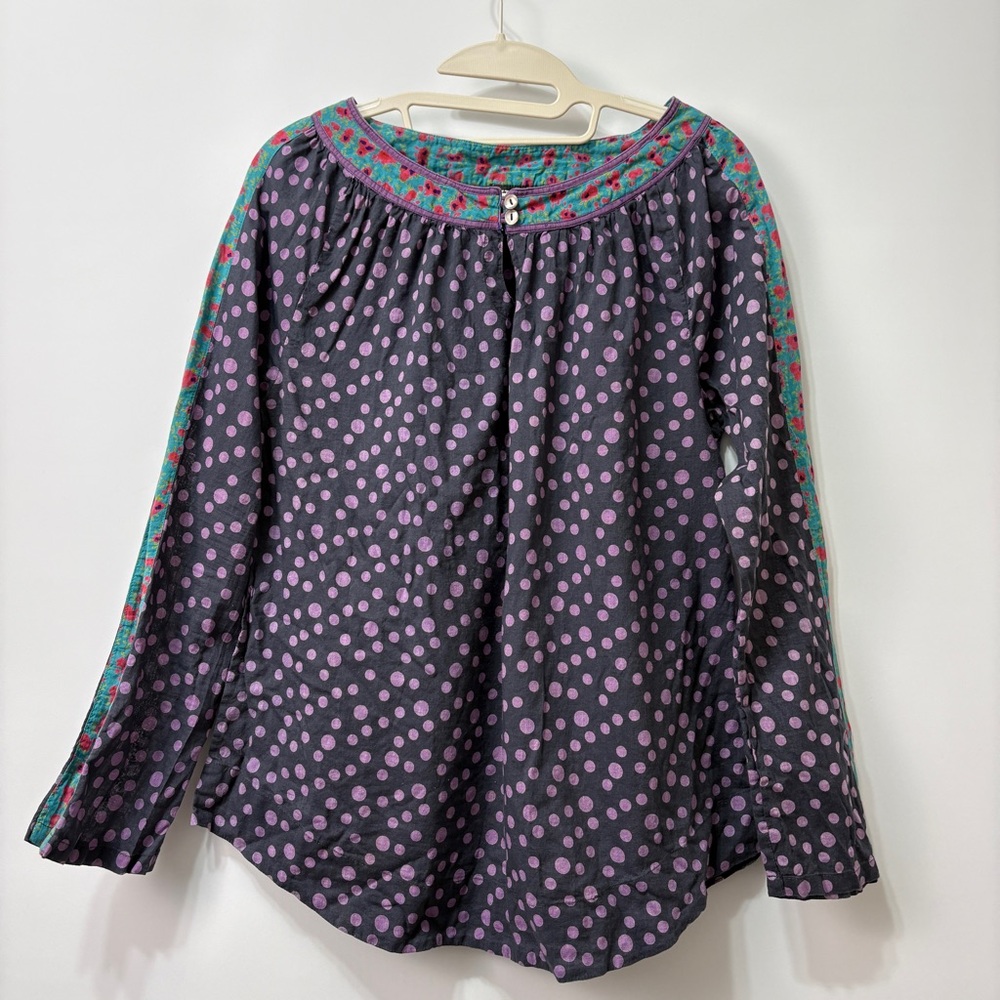Little Journeys Chicago‎ Cotton Polka Dot Purple Floral Mock Neck Top Artsy Sz M